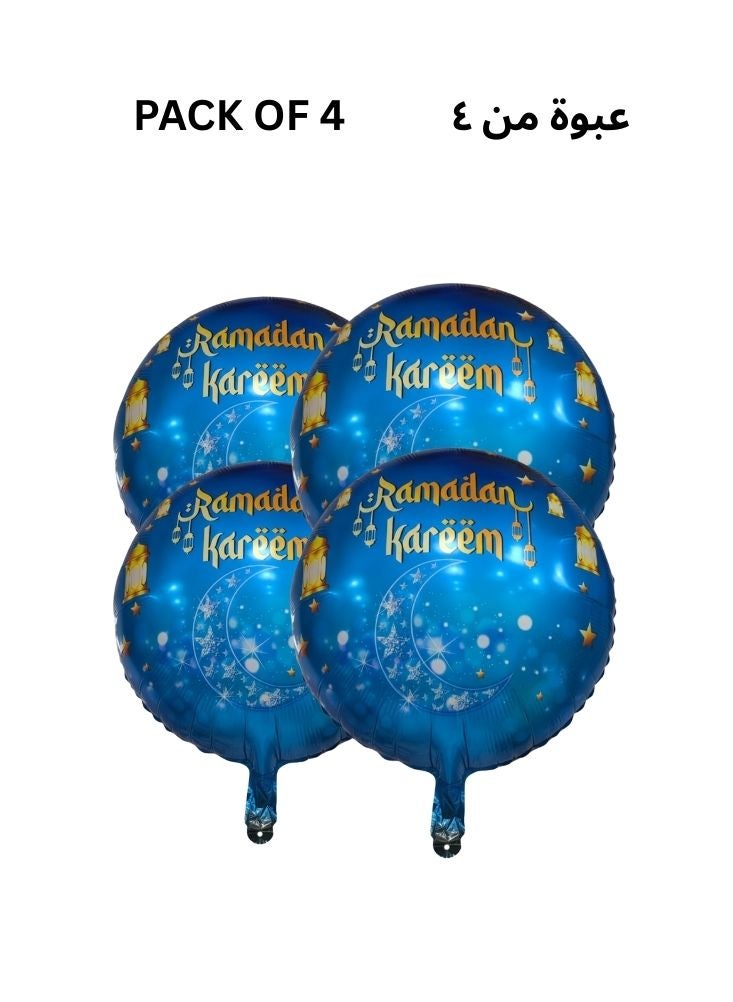 Ramadan Kareem Blue Foil Balloons Pack of 4 Party Decoration Set